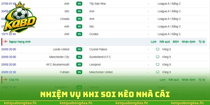 Nhiệm vụ khi soi kèo nhà cái
